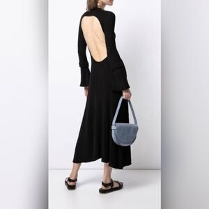 Anna Quan Isla Black Long Sleeve Ribbed Cotton Knit Dress NWT 8